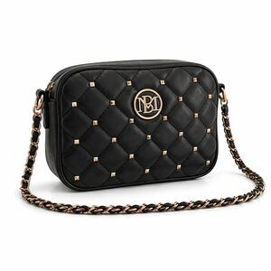 Studio Badgley Mischka Crossbody Bag Chain Strap Quilted Small Black Gold Vegan